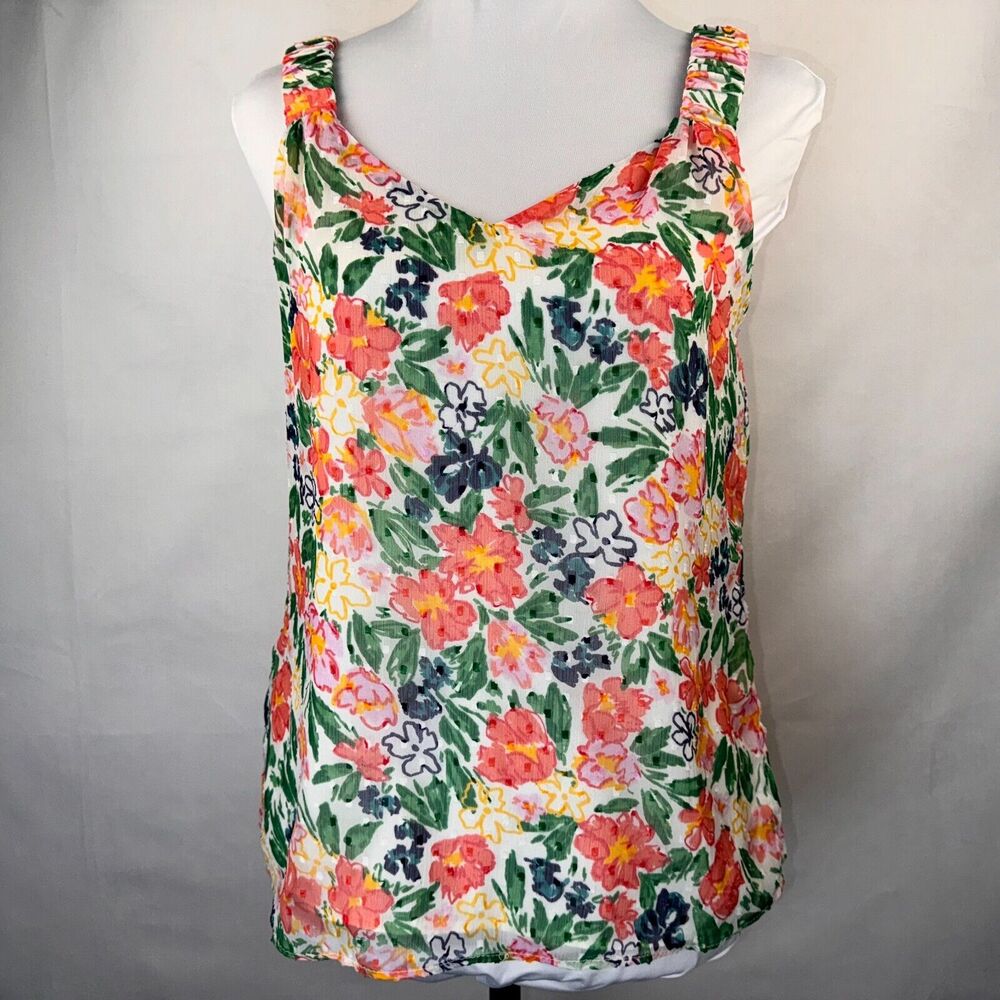 Vince Camuto Top Sz S  Floral VNeck sleeveless ruched wide shoulder straps